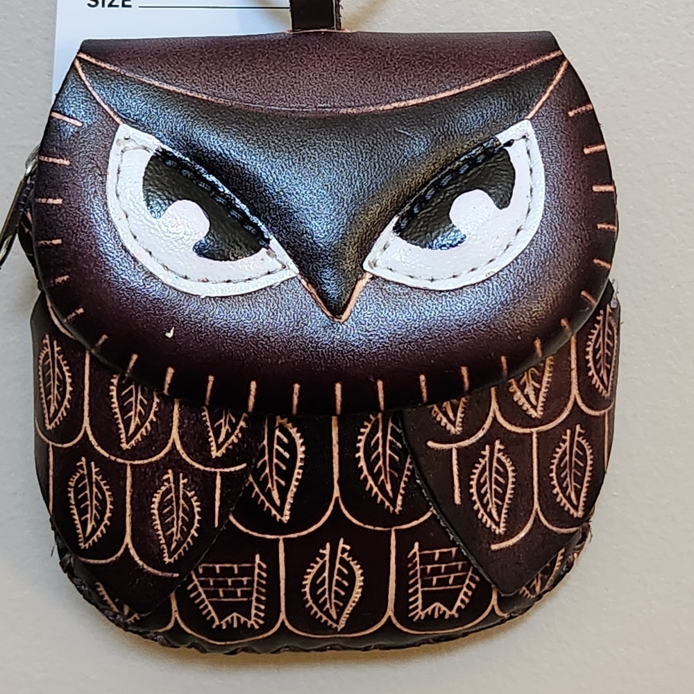Genuine leather tooled owl wristlet